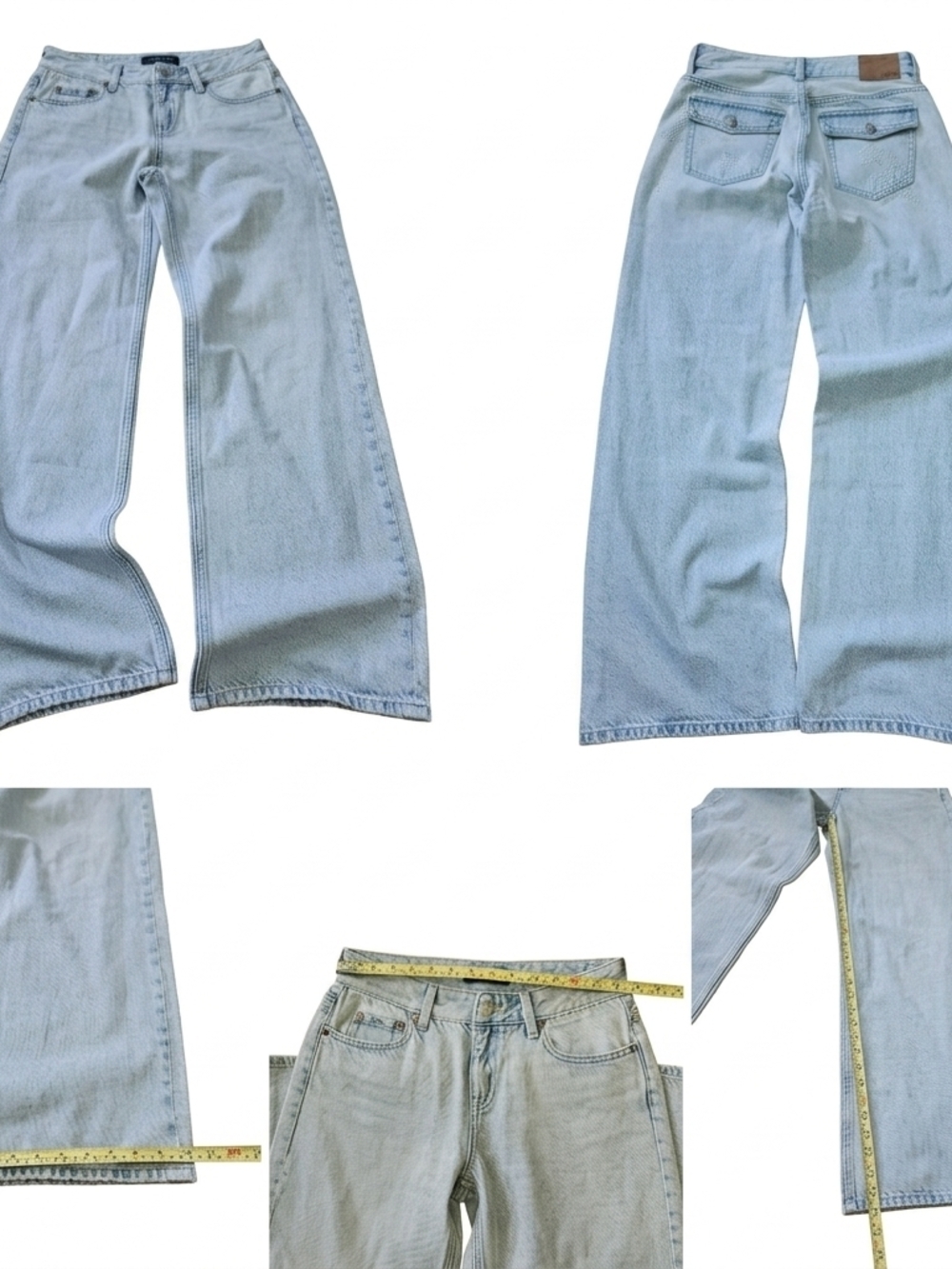 Aeropostale Low-Rise Baggy Wide Leg Jeans Light Wash Star Pockets Y2K 2000 28x30